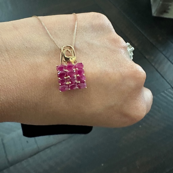 14K Gold Cluster Ruby Pendant & Necklace - Picture 1 of 7
